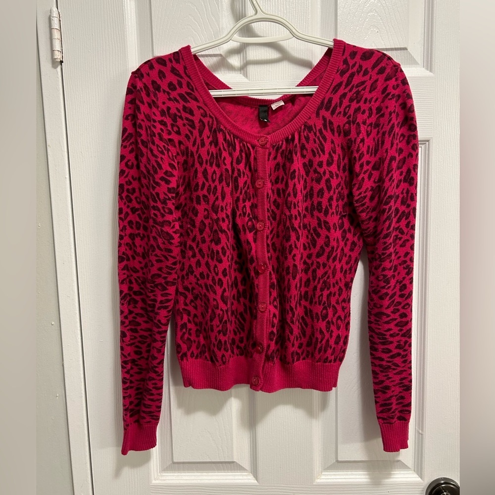 Pink animal print cardigan. Size 8 (m-L)